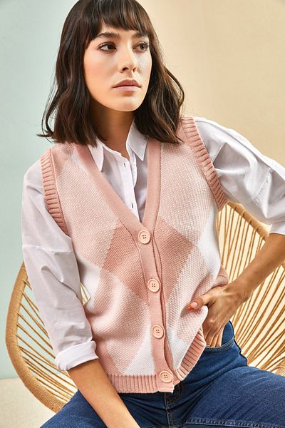 Bianco Lucci Women's Diamond Patterned Knitwear Vest