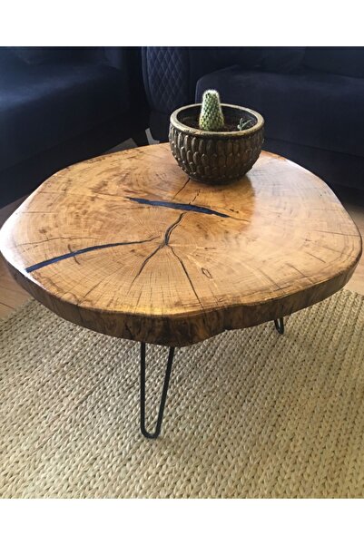 MbkWood Dekoratif Epoksi Meşe Doğal Ahşap Orta Sehpa