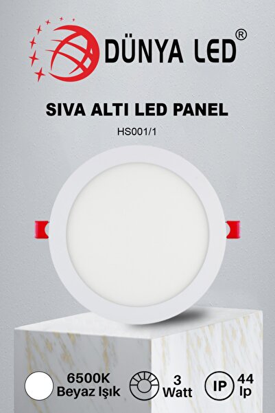 DÜNYA LED Hs.001/1 3w Sıva Altı Yuvarlak Spot Led Panel 6500k Beyaz Işık Drıver Hediye