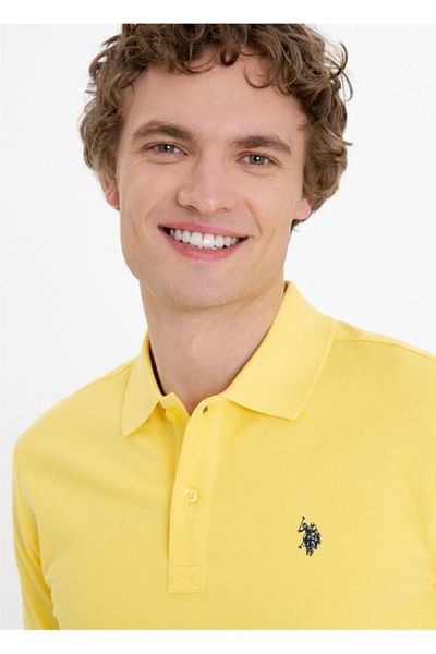 U.S. Polo Assn. Tricou galben slim cu gât polo-gtp04ıy022