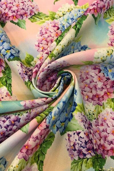 SUZANİ Ortanca Desenli Dijital Baskılı Kumaş Kms-1419