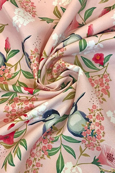 SUZANİ Pudra Zemin Saka Kuşu Dijital Baskılı Kumaş Kms-1422