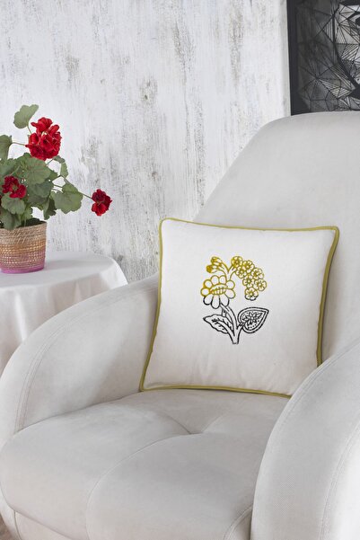 ÖDEL HOME وسادة رمي منقوشة بالأزهار ومطبوعة بالأحجار