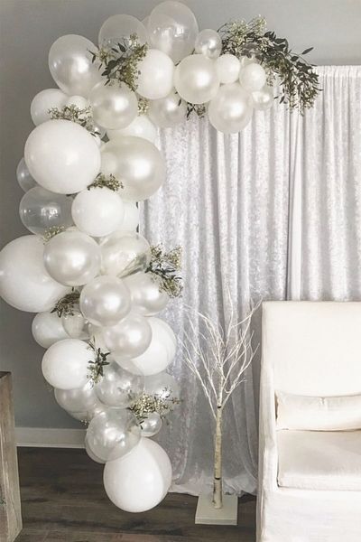 BEST PARTİ Pastel White Metallic White Transparent Balloon Wedding Chain 70 Pieces + 5 Mt Balloon Chain