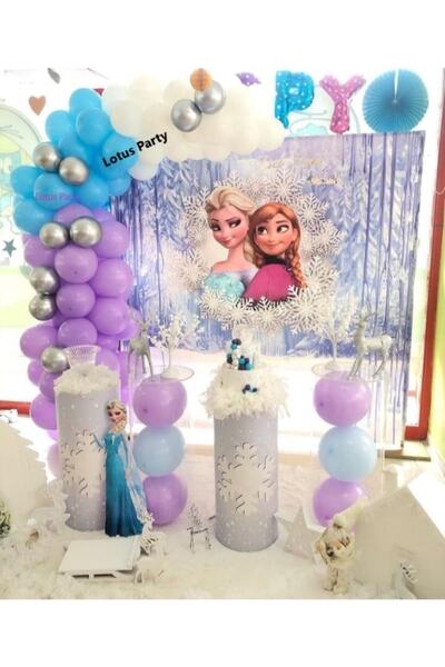 LOTUS PARTY 50 Pieces Elsa Themed Metallic Blue Lilac White Silver Balloon Ch...
