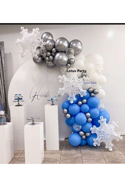 LOTUS PARTY 50 Pieces - Metallic White - blue - Chrome Silver Balloon Chain Set