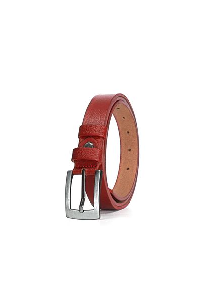 Livize Genuine Leather Plain Gray Buckle Women's Belt 2.5cm Red