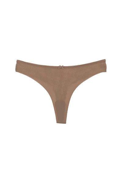 HNX Γυναικείο εσώρουχο καφέ Micro Fabric Lace Back Thong