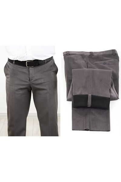 neowit Men's Fleece Inside Side Pocket Gray Classic Cut Velvet Trousers
