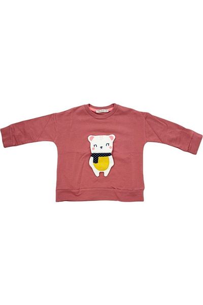 Via Girls Girl's Fuchsia Cute Teddy Bear Patterned Sweatshirt