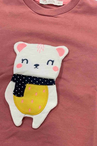 Via Girls Girl's Fuchsia Cute Teddy Bear Patterned Sweatshirt