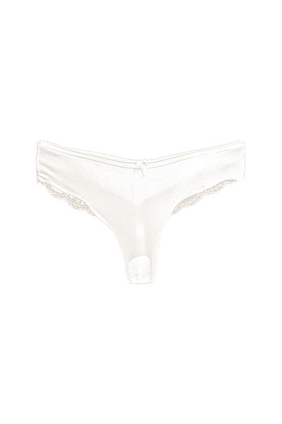 HNX Ecru Micro Fabric Thong Women's Panties with Lace Detail on the Back
