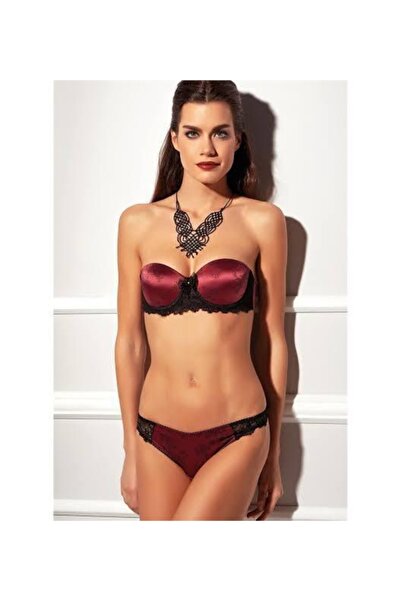 MasmaviMilla Γυναικείο μπορντό καπάκι χωρίς τιράντες με σατέν σχέδιο