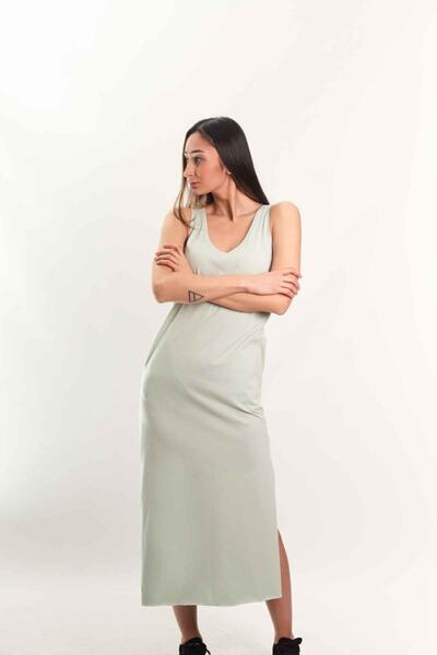 Blues Outlet Women's Side Slit Combed Cotton Dress Green