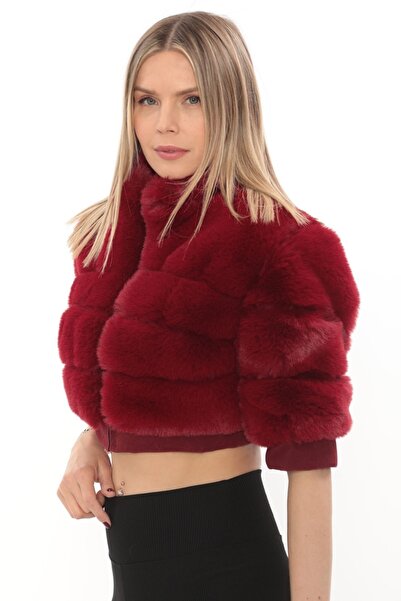 mybg Kadın Kırmızı Kürk Ceket