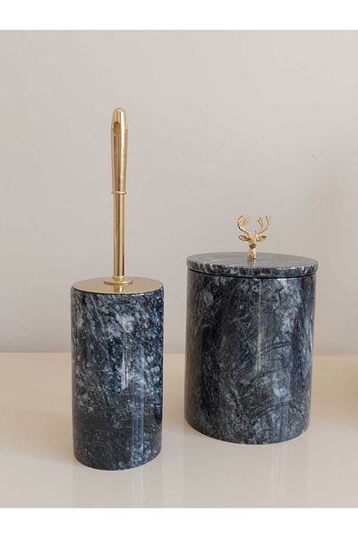 Sümeyra Marble Art Διακοσμητικός Φυσικός Καπνιστός Μαρμάρινος Βούρτσα WC Κάδος απορριμμάτων