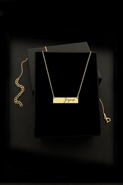 Redstone Store 925 Ayar Plaka Imza Font Gümüş Kadın Kolye Gold
