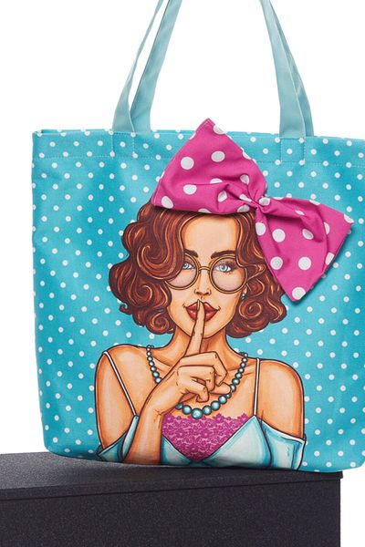 AYSHOME Τσάντα αγορών με υφασμάτινο σχέδιο Popart Κίτρινο πουά παραλίας