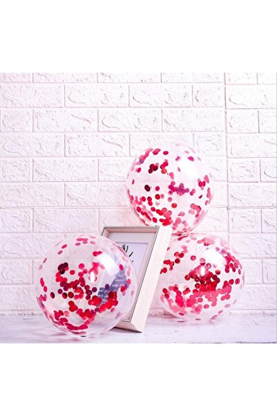 Parti dolabı Set of 10 Transparent Balloons with Red Confetti