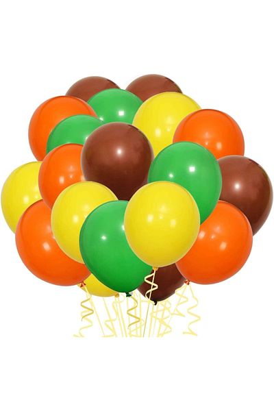 Parti dolabı 20 Safari Forest Themed Metallic Balloons; Yellow - Orange - Brown - Green