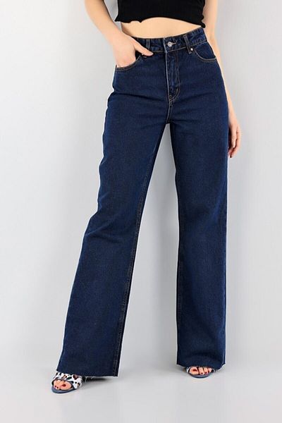 Trn JNS Camella Dark Blue Lycra Super High Waist Loose Jeans Palazzo Παντελόνι. (SUPER HIGH) Φαρδύ πόδι