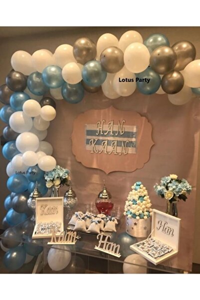 LOTUS PARTY 50 Pieces - Metallic White - blue - Gray Balloon Chain Set