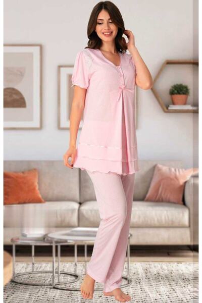 Genel Markalar Kadın Pembe Hamile Lohusa Kısa Kollu Pijama Takımı