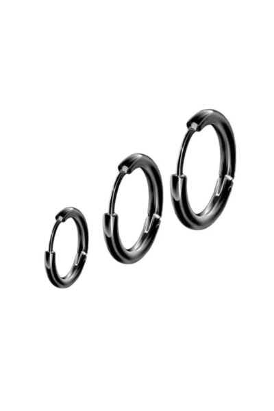 Jaida Moda Unisex Black Color Steel Hoop Earrings 3 Pieces