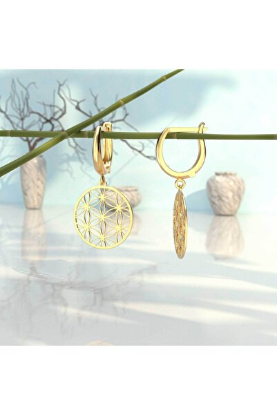 İNDİGO TAKI Yaşam Çiçeği Altın Kaplama Gümüş Küpe