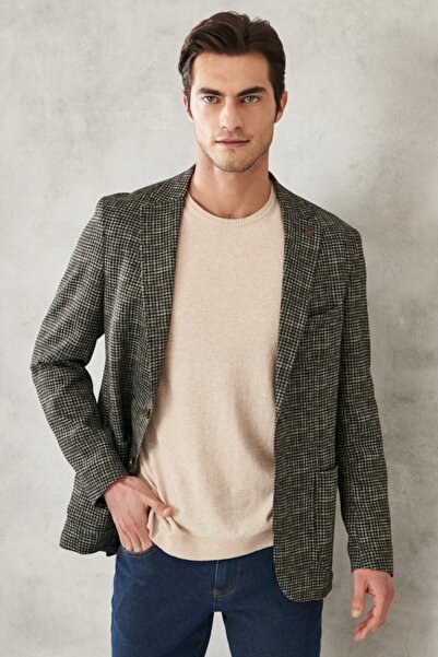 ALTINYILDIZ CLASSICS Jachetă pentru bărbați, kaki, slim fit, cu guler mono