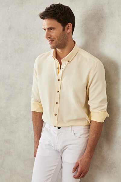 ALTINYILDIZ CLASSICS Чоловічий жовтий гольф на ґудзиках з облягаючим коміром ...