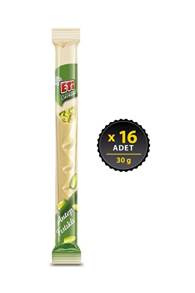 Eti Çikolata Uzun Beyaz Antep Fıstıklı 30 g x 16 Adet