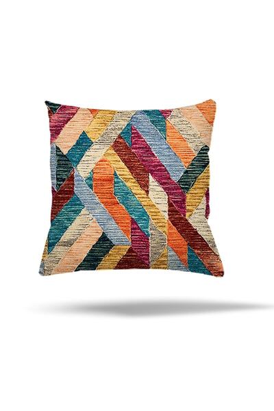 Pelangi Çiçek Mozaik Kilim Etnik Desen Gizli Fermuarlı Yastık Kılıfı Kırlent Kılıfı Koltuk Yastık Kılıfı