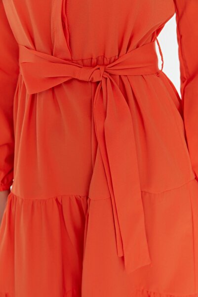 Trendyol Modest Orange Belted Prevailing Collar Button Detail Woven Dress TCTSS21EL3343
