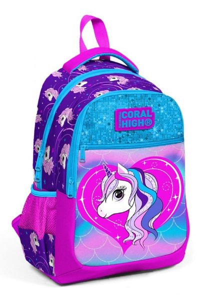 Coral High Purple Unicorn Printed Primary School Backpack - Girl