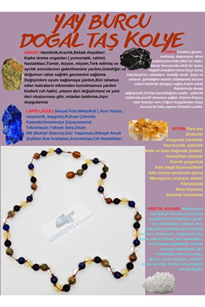 GÜMÜŞTEL EL SANATLARI Sertifikalı Özel Tasarım Yay Burcu Kolye Unakit Oniks S...