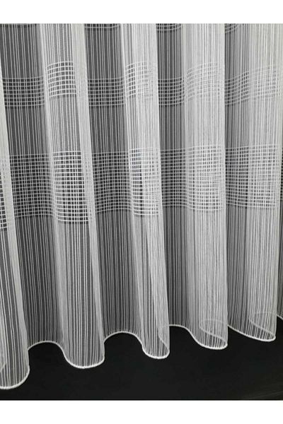 GOGOPERDE Ecru Colored Modern Scalloped Tulle Curtain - 1/2 Sparse Pleated