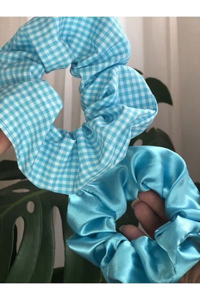 Woollyland Set de catarame Blue Scrunchie Bagel Gingham & Satin