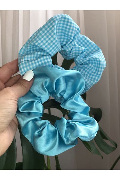 Woollyland Set de catarame Blue Scrunchie Bagel Gingham & Satin