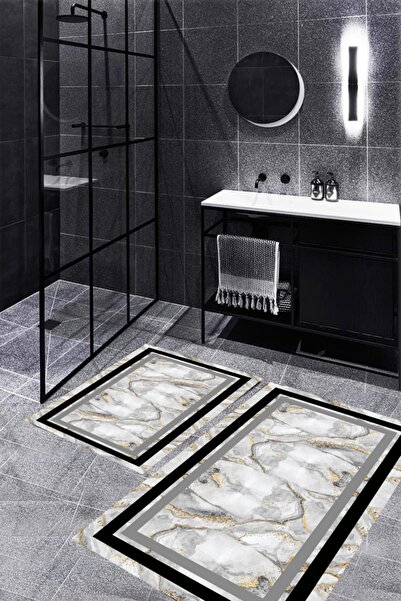 VİOLA CONCEPT طقم مرحاض ستايل هوم ديجيتال مطبوع قابل للغسل مع قاعدة مانعة للا...