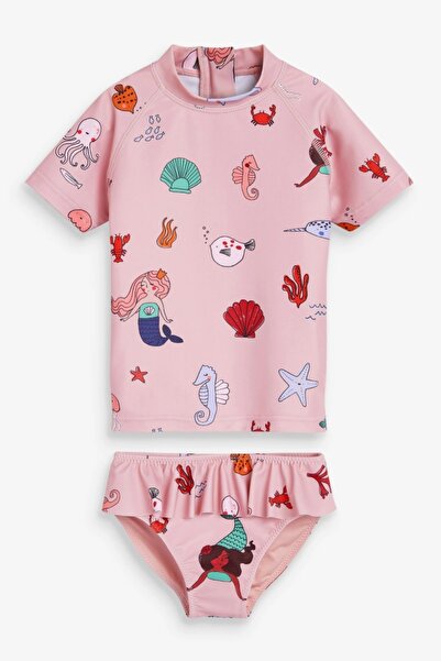 Next Baby 2 Parça Yarım Kollu Pembe Kız Çocuk Mayo