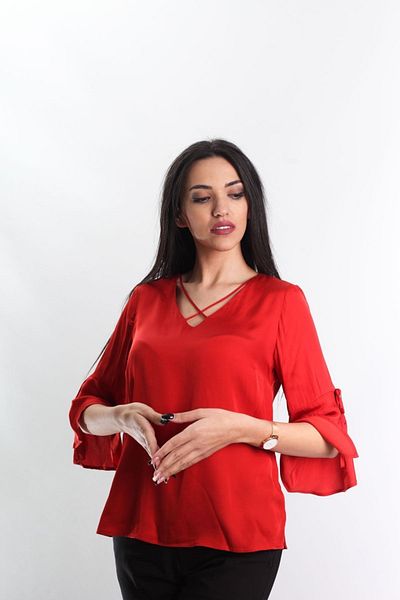 Blues Outlet Women's Sleeve Flounce Satin Blouse-tile
