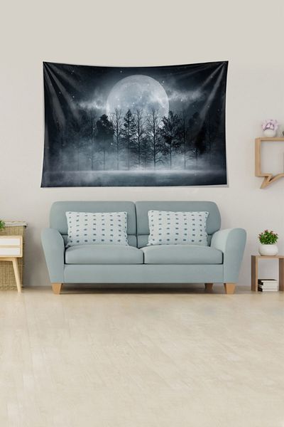 Pelangi Twilight Forest Moon Pattern Stain Resistant Velvet Textured Fabric Wall Cloth Wall Carpet Tapestry
