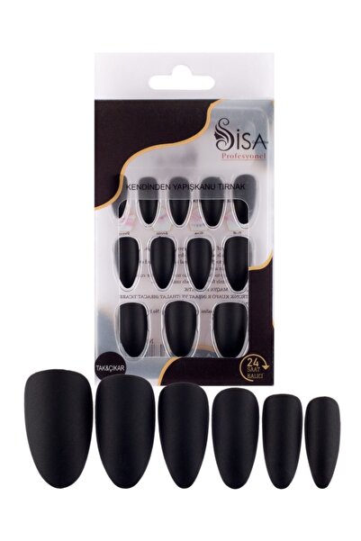 SİSA Cosmetics 12'li Mat Siyah Badem Desen Takma Tırnak&maqya Protez Tırnak K...