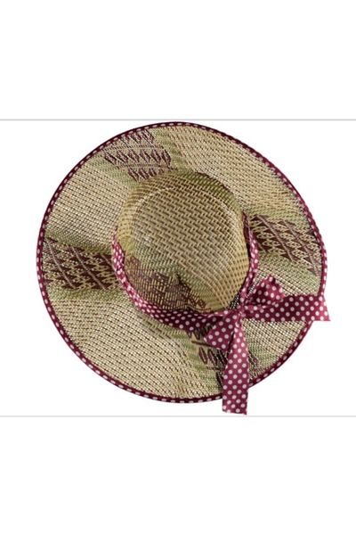 Kardelen Butik Denizli Women's Straw Hat (Maroon)