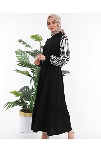 esmaboutique Kadın Kolu Zebra Desenli Elbise