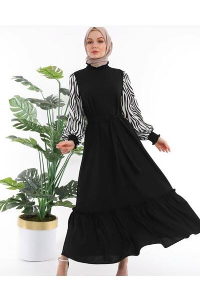 esmaboutique Kadın Kolu Zebra Desenli Elbise