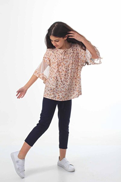 ÖFİ Kids بلوزة بناتي بأكمام من التول باللون البيج