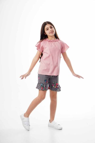 ÖFİ Kids Kız Çocuk Pembe Fırfır Yakalı Bluz