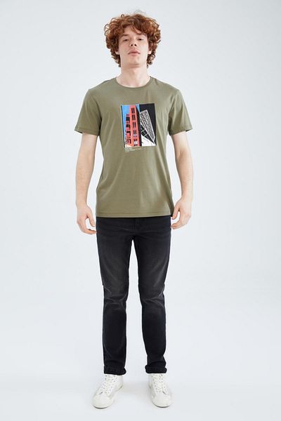 DeFacto Slim Fit Crew λαιμόκοψη με κοντό μανίκι, βαμβακερό χτενισμένο μπλουζάκι